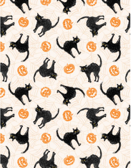 Meow-Gical Night Scaredy Cats Cream Yardage