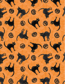 Meow-Gical Night Scaredy Cats Orange Fabric