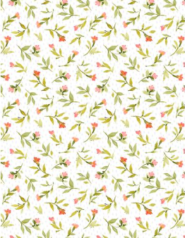 Hummingbird Floral Floral Toss White Yardage