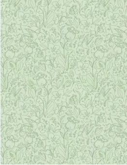 Hummingbird Floral Toile Green Yardage