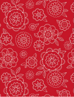 Colors of Summer Large Floral All Over Red Fabric