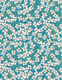 Midnight Garden Small Floral Teal/Cream Yardage