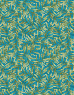 Midnight Garden Leaves All Over Teal Fabric