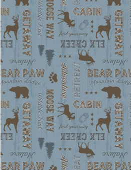 Wildlife Trail Words All Over Blue Yardage