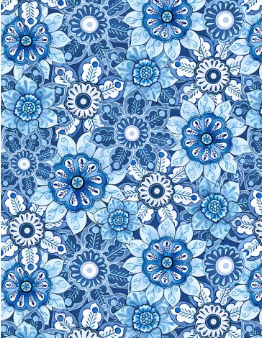 Blooming Blue Packed Floral Multi Yardage