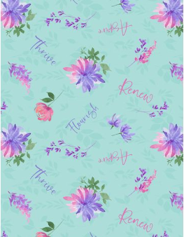 Floral Party Word Toss Teal Yardage