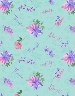 Floral Party Word Toss Teal Fabric