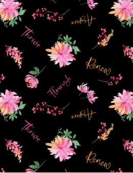 Floral Party Word Toss Black Yardage