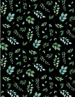 Floral Party Leaf Toss Black Fabric