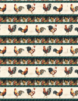 Garden Gate Roosters Repeating Stripe Multi Fabric