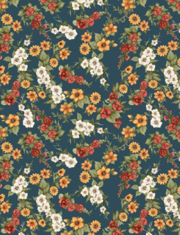 Garden Gate Roosters Floral Teal Yardage