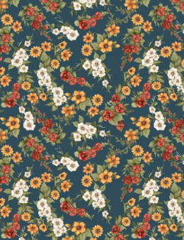 Garden Gate Roosters Floral Teal Fabric