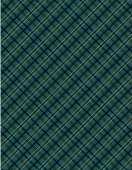 Garden Gate Roosters Diagonal Plaid Teal Fabric