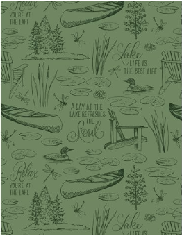 Lakefront Toile Green Yardage