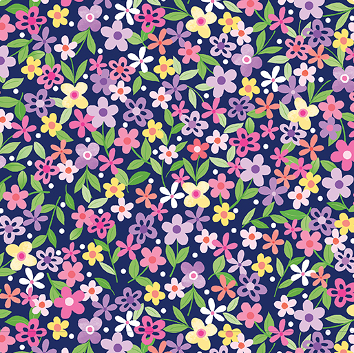 Enjoy The Ride Springtime Floral Navy Yardage