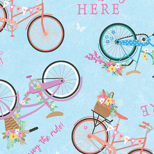 Enjoy The Ride Springtime Bicycles Light Blue Yardage