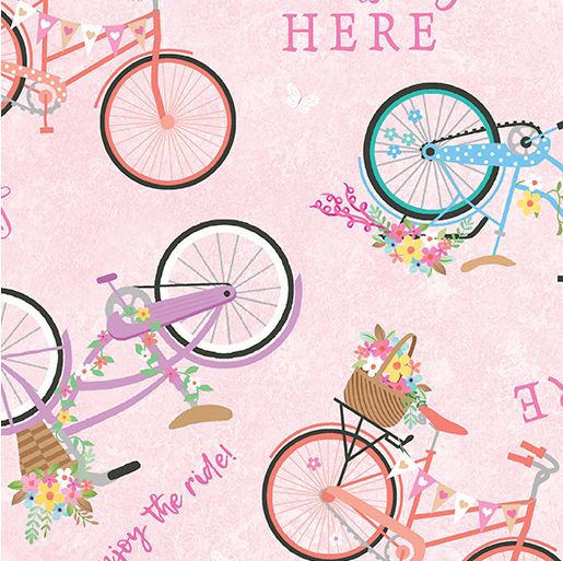 Enjoy The Ride Springtime Bicycles Pink Yardage