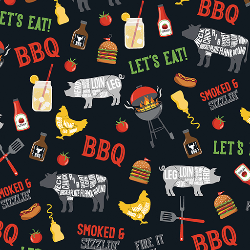 Chillin & Grillin Smoked & Sizzlin Black Fabric