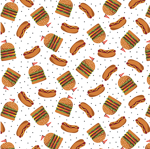 Chillin & Grillin Hot Dogs & Burgers White Fabric