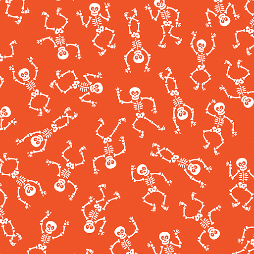 Black & Boo Little Skeletons Orange Yardage