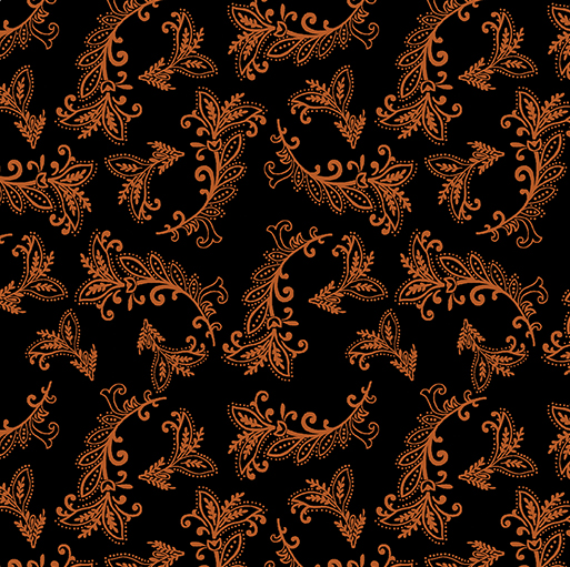 Harvest Gathering Vining Scroll Orange/Black Yardage