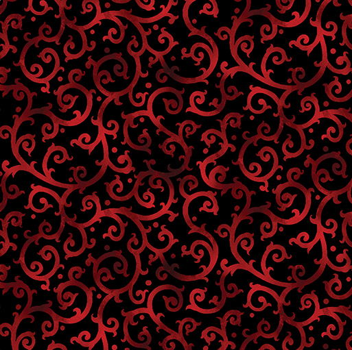 Christmas Spirit Scrolling Splendor Scarlet/Black Yardage