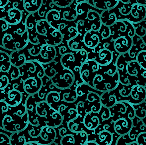 Christmas Spirit Scrolling Splendor Turquoise/Black Yardage