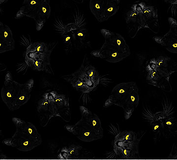 Hallow's Eve Cat's Eyes Black Fabric