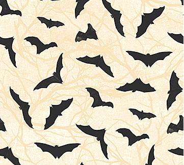 Hallow's Eve Bats Cream Black Fabric