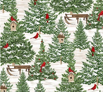 Beary Merry Christmas Forest White Multi Yardage