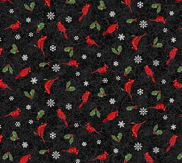 Beary Merry Christmas Cardinal Toss Black Multi Yardage