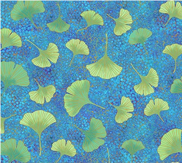 Shimmer Ginkgo Garden Ginkgo Toss Blue Fabric