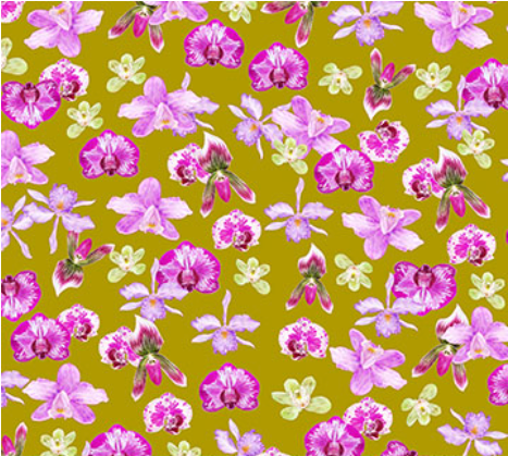 Margo Orchids Mustard Fabric