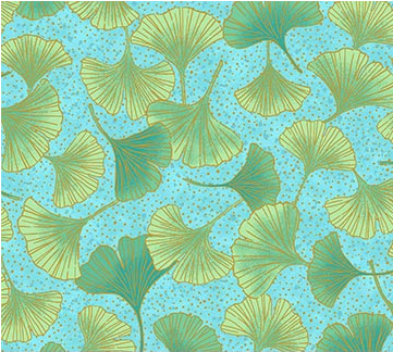 Shimmer Ginkgo Garden Ginkgo Toss Turquoise Fabric