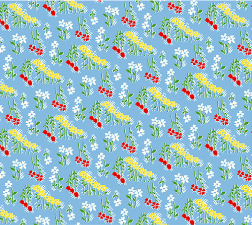 Garden Party Flower Field Blue Yardage