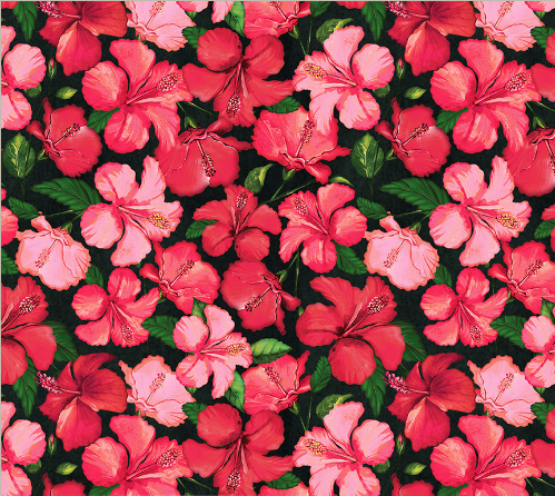 Tropical Paradise Hibiscus Black Fabric