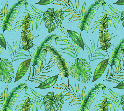 Tropical Paradise Tropical Leaves Turquoise Fabric