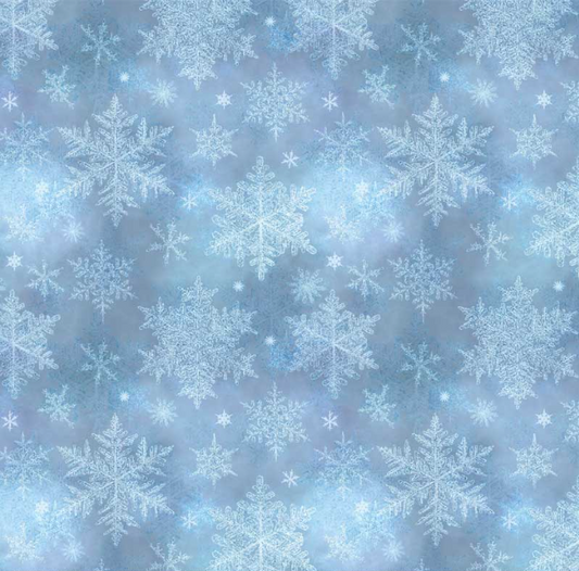 Snowfall Snowflakes Blue Yardage