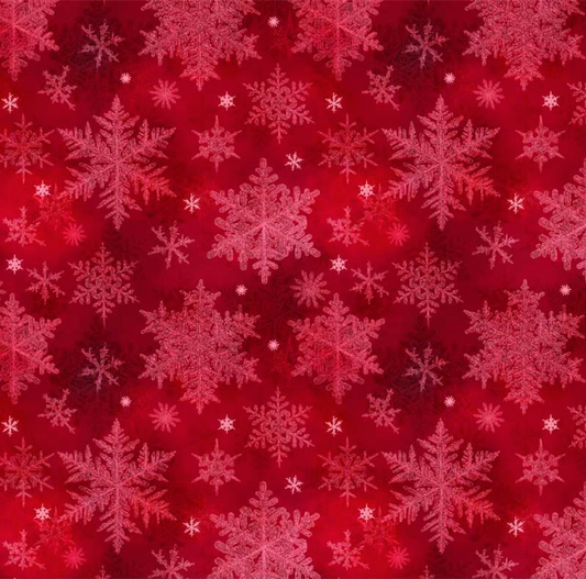 Snowfall Snowflakes Red Yardage