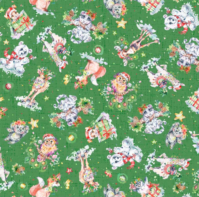 Little Darlings Christmas Merry Green Fabric