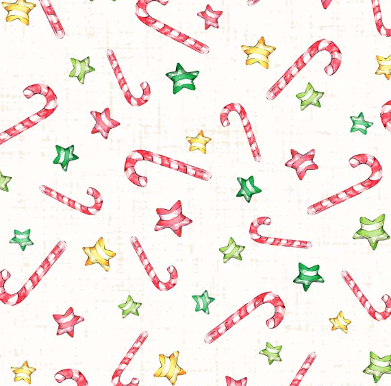 Little Darlings Christmas Candy Cane White Fabric