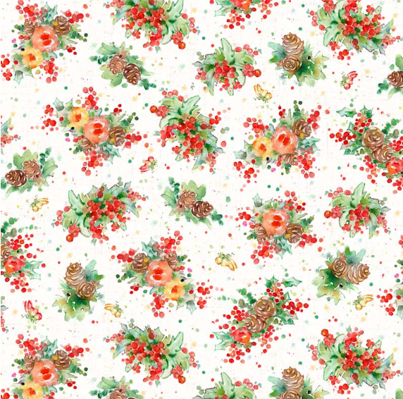 Little Darlings Christmas Poinsettia White Fabric