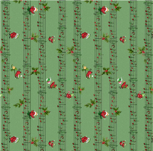 Merry Melody Music Notes Stripe Green Fabric