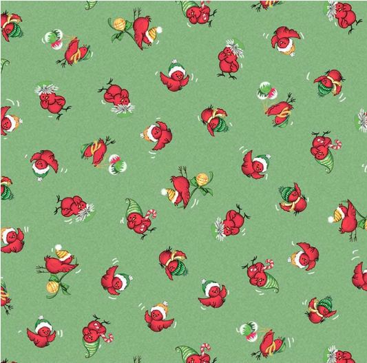 Merry Melody Birds Green Fabric