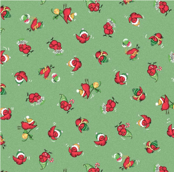 Merry Melody Birds Green Fabric