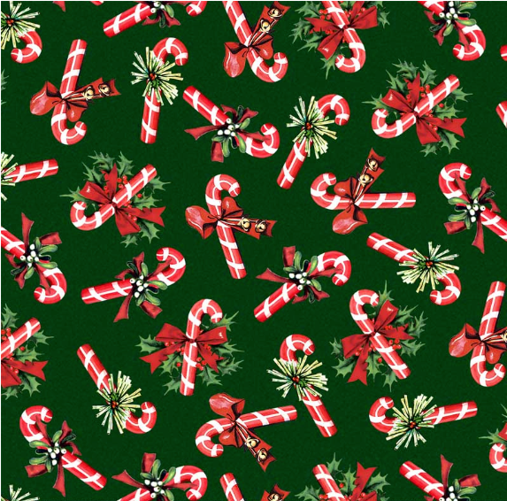 Merry Melody Candy Cane Dark Green Fabric