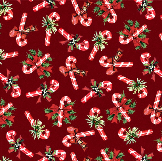 Merry Melody Candy Cane Dark Red Fabric