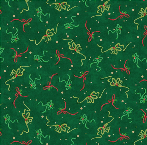 Merry Melody Ribbons Dark Green Fabric