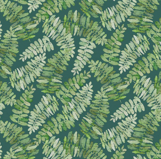 Sweet Magnolia Fern Leaves Dark Green Fabric
