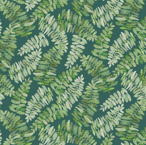 Sweet Magnolia Fern Leaves Dark Green Fabric